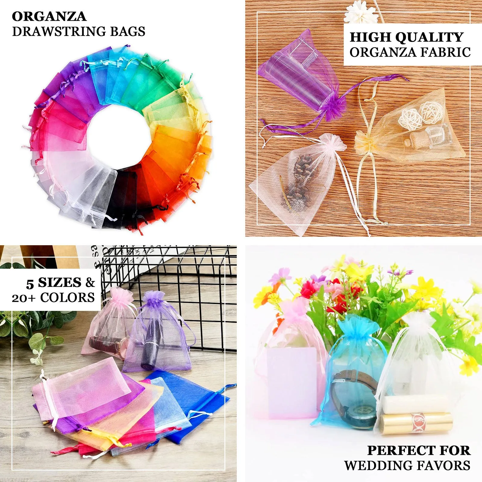 10 Pack 6"x9" Champagne Organza Drawstring Wedding Party Favor Bags
