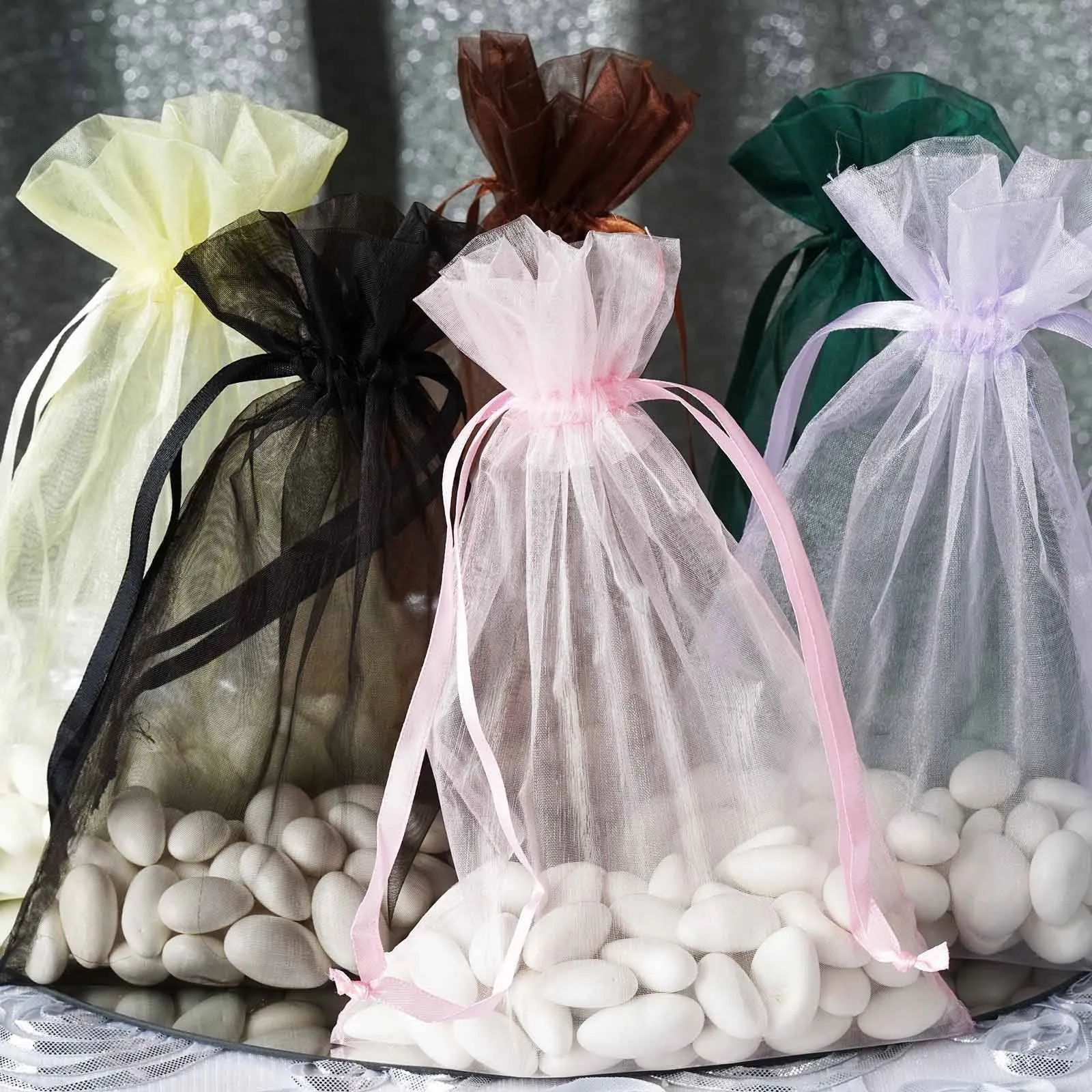 10 Pack 6"x9" Champagne Organza Drawstring Wedding Party Favor Bags
