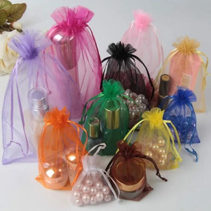 10 Pack 6"x9" Champagne Organza Drawstring Wedding Party Favor Bags