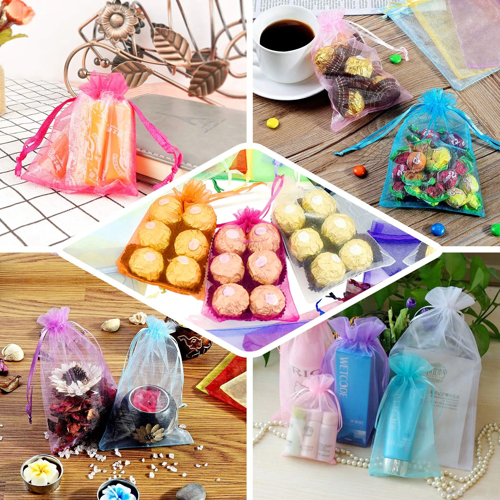 10 Pack 6"x9" Champagne Organza Drawstring Wedding Party Favor Bags