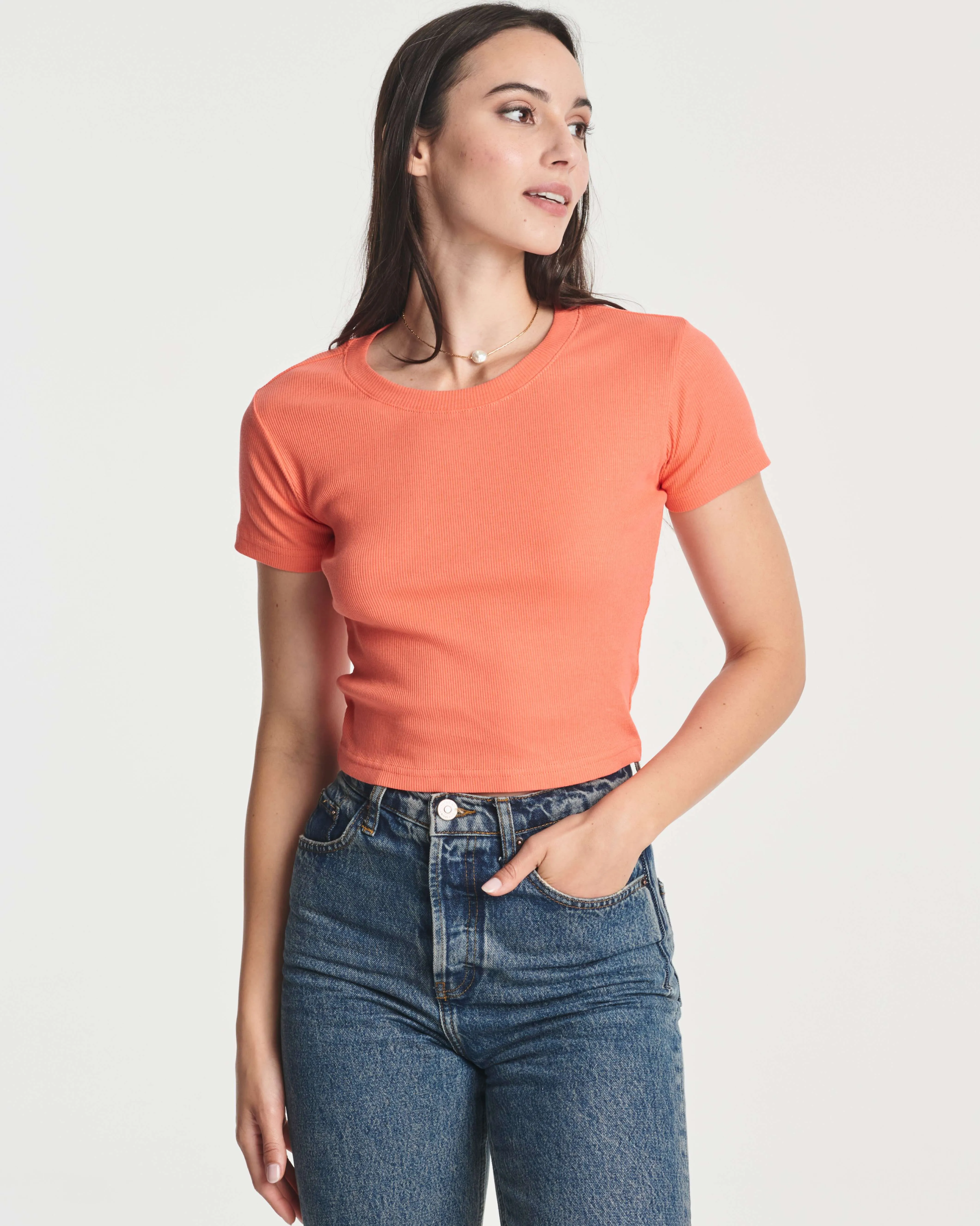 4 Pack: Women's Short Sleeve Ribbed Knit Crop Top (Available in Plus Size)