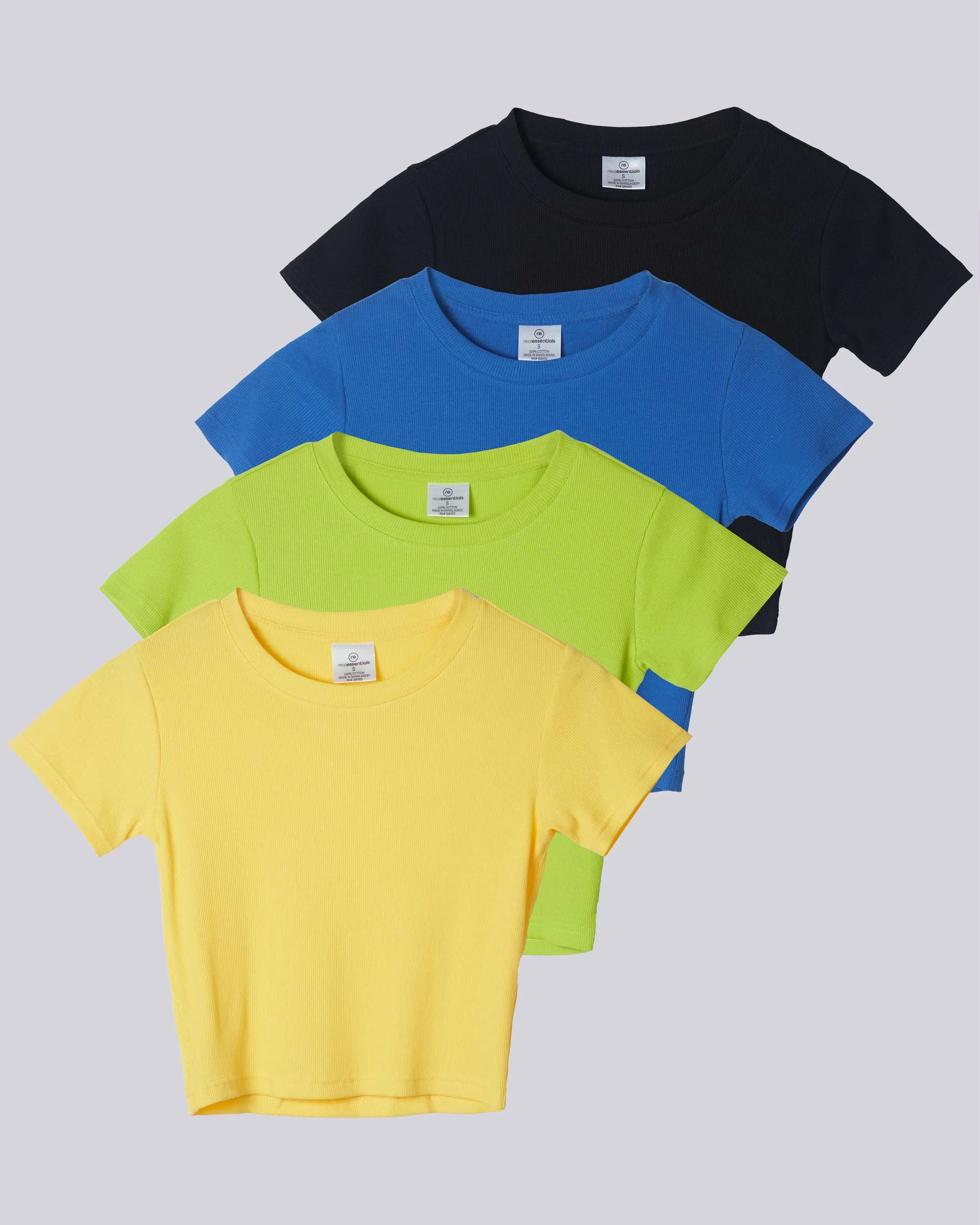 4 Pack: Women's Short Sleeve Ribbed Knit Crop Top (Available in Plus Size)