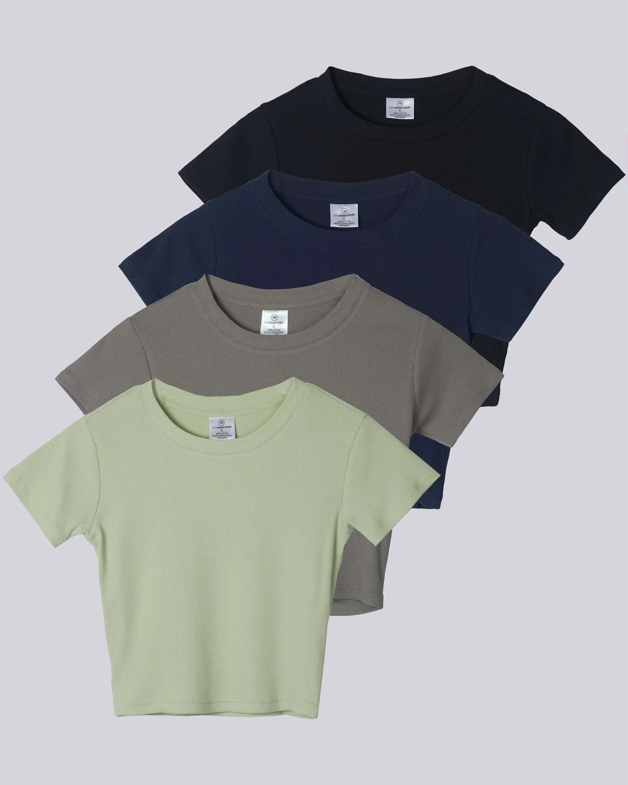 4 Pack: Women's Short Sleeve Ribbed Knit Crop Top (Available in Plus Size)