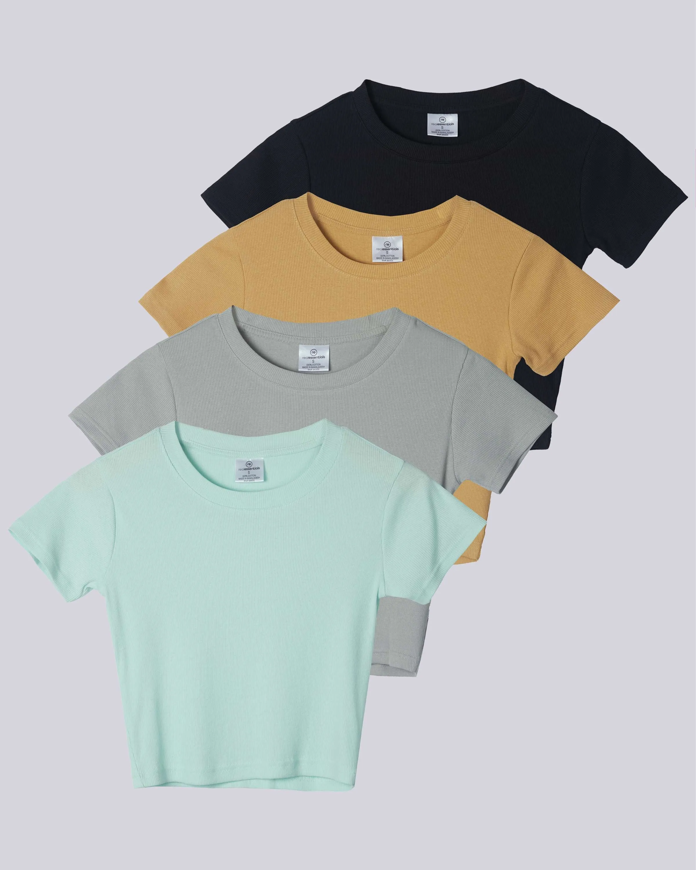 4 Pack: Women's Short Sleeve Ribbed Knit Crop Top (Available in Plus Size)