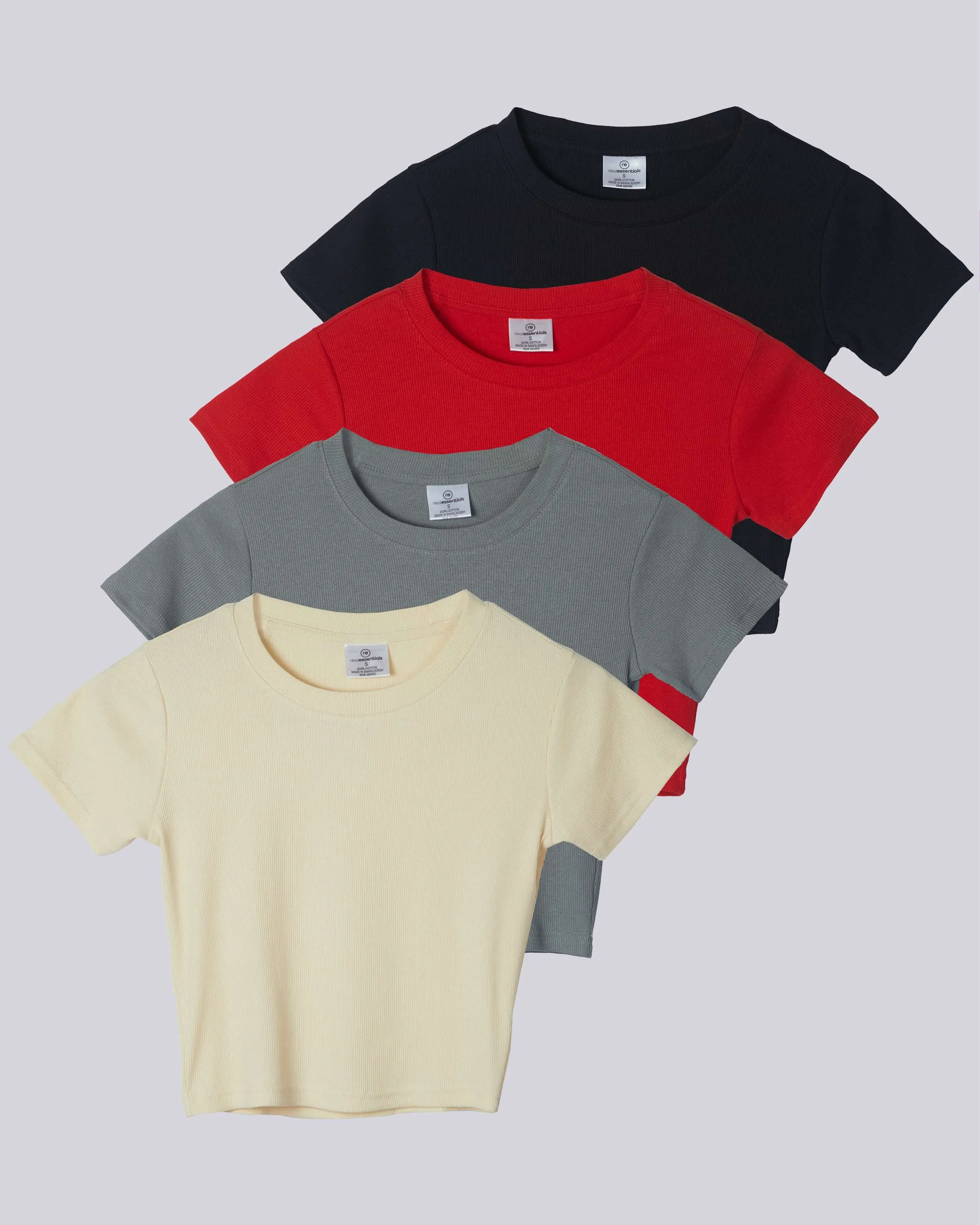 4 Pack: Women's Short Sleeve Ribbed Knit Crop Top (Available in Plus Size)