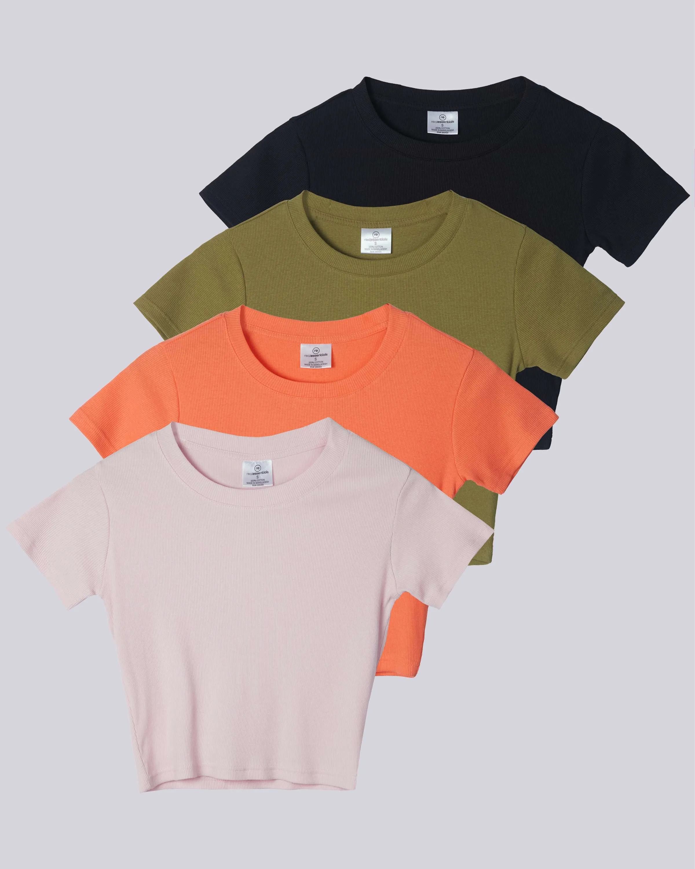 4 Pack: Women's Short Sleeve Ribbed Knit Crop Top (Available in Plus Size)