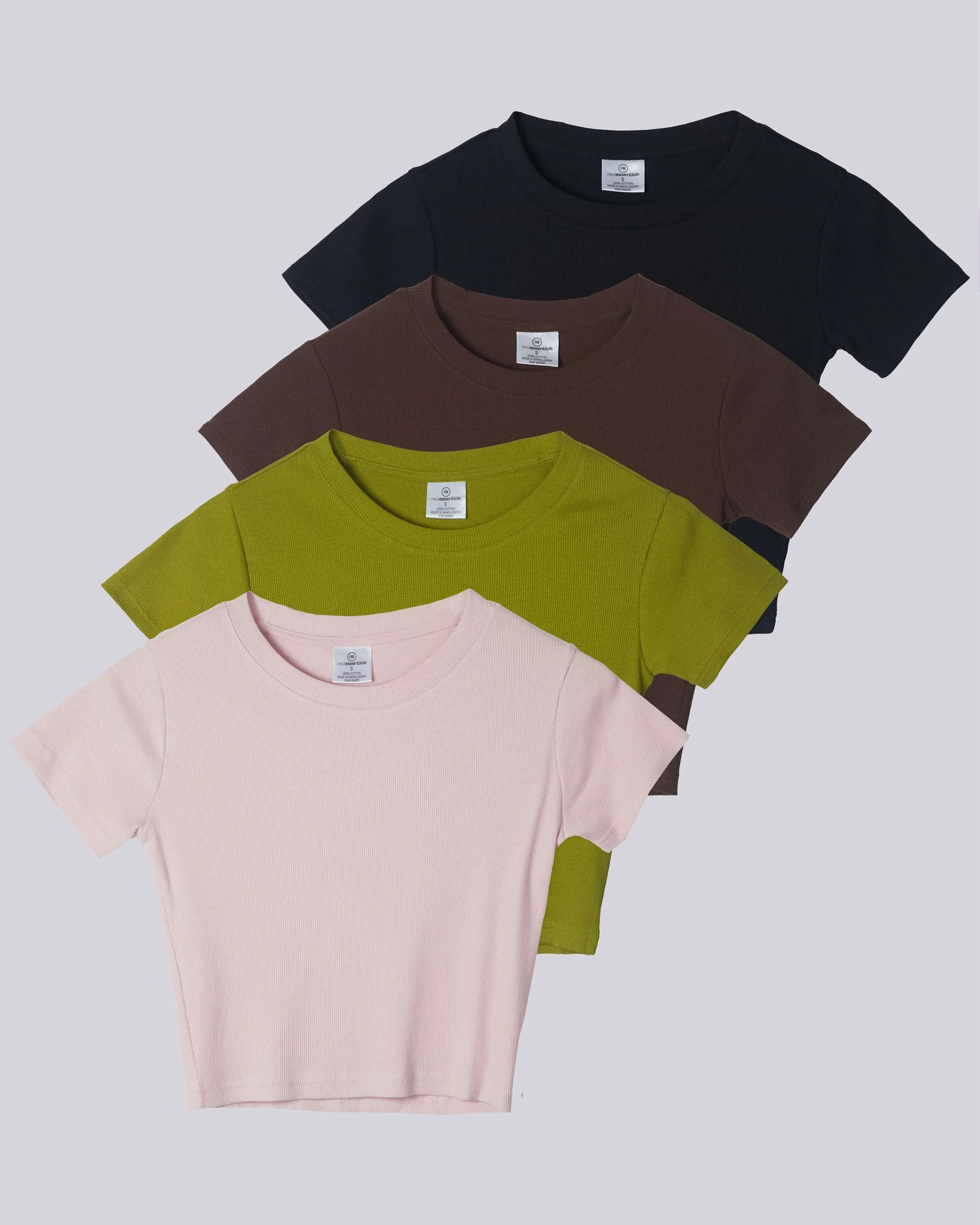 4 Pack: Women's Short Sleeve Ribbed Knit Crop Top (Available in Plus Size)