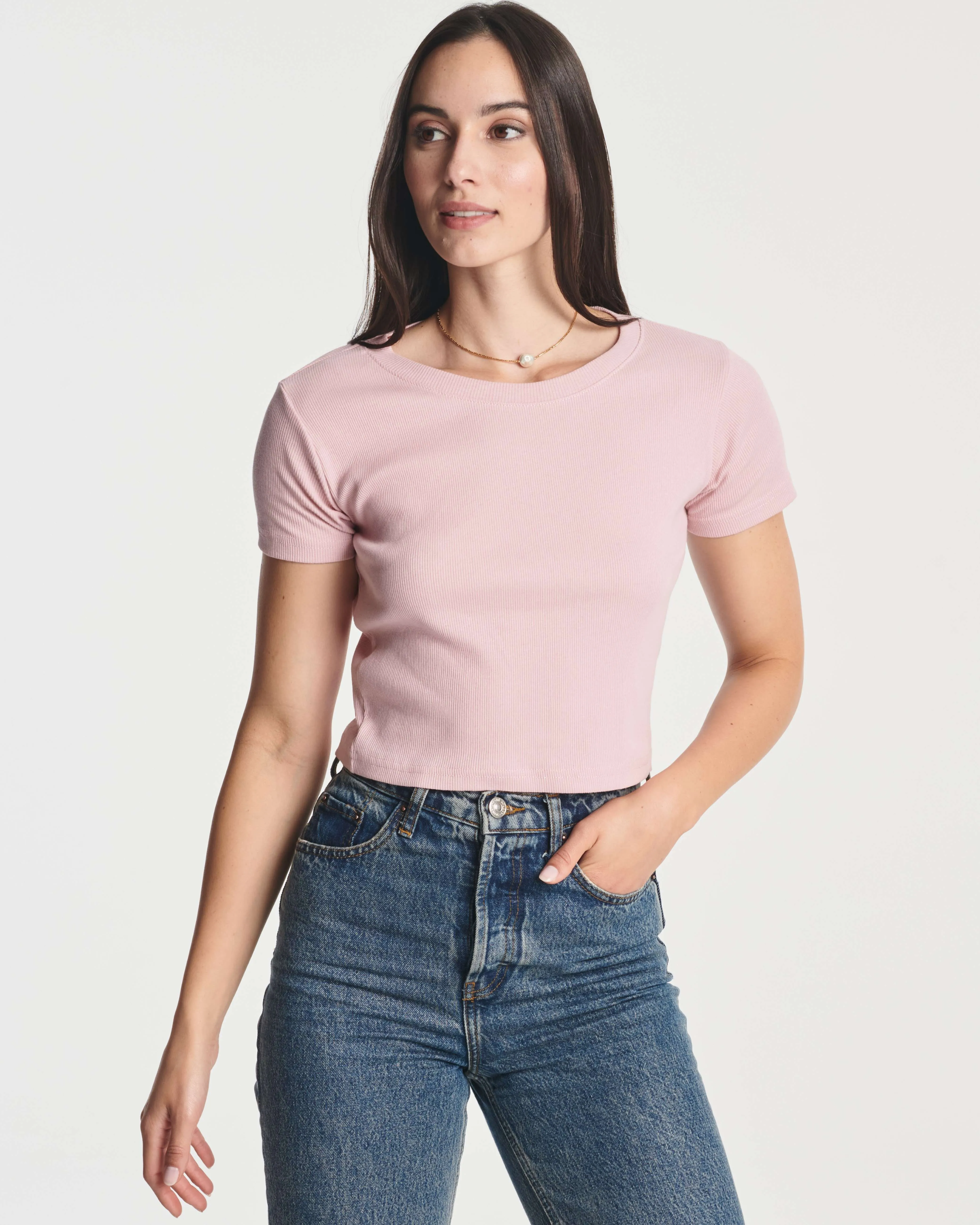 4 Pack: Women's Short Sleeve Ribbed Knit Crop Top (Available in Plus Size)