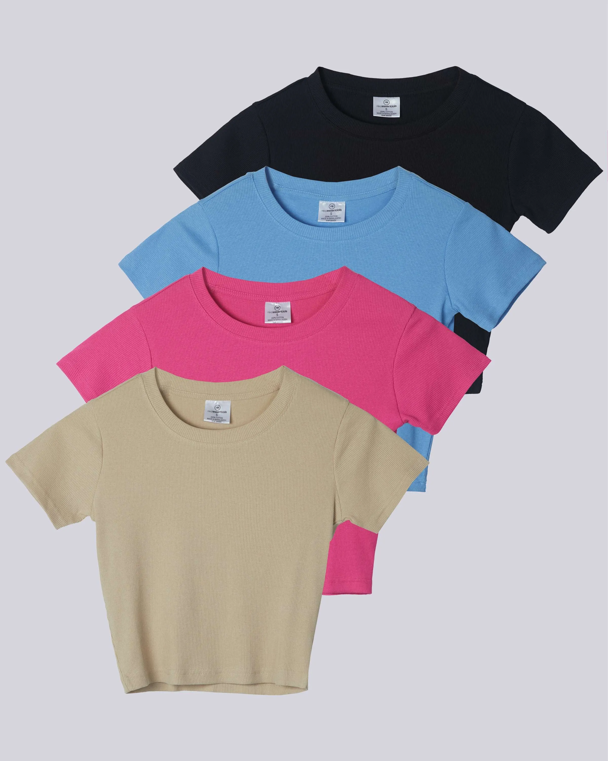 4 Pack: Women's Short Sleeve Ribbed Knit Crop Top (Available in Plus Size)