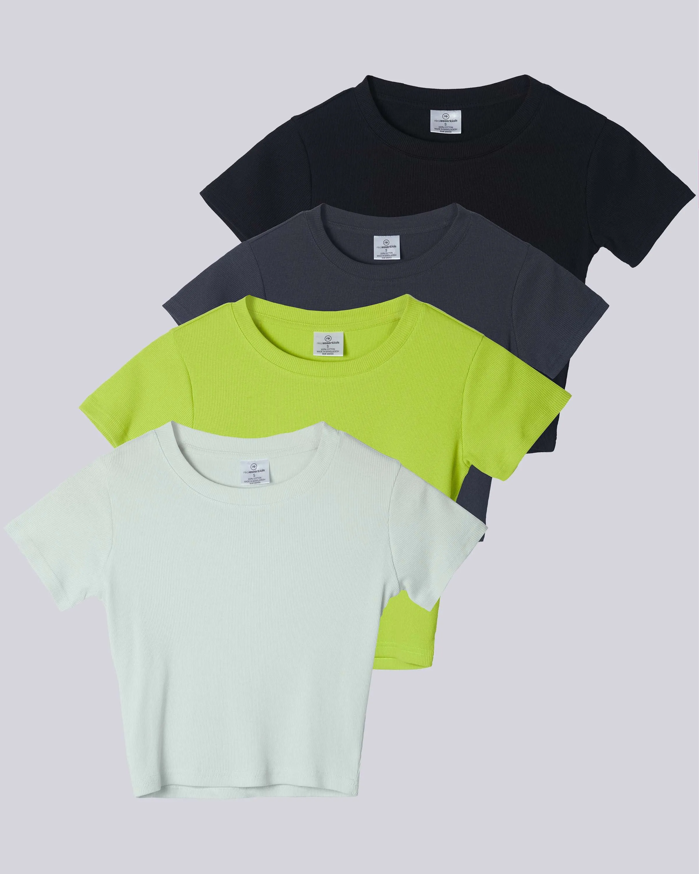 4 Pack: Women's Short Sleeve Ribbed Knit Crop Top (Available in Plus Size)