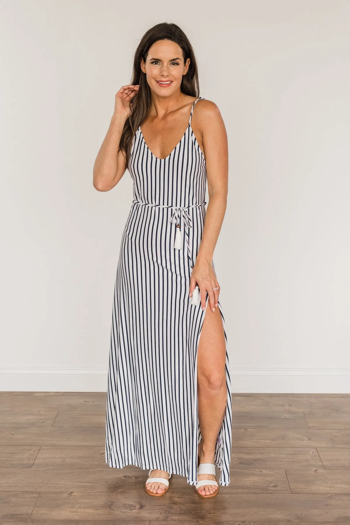 A Perfect Paradise Maxi Dress- Ivory & Navy