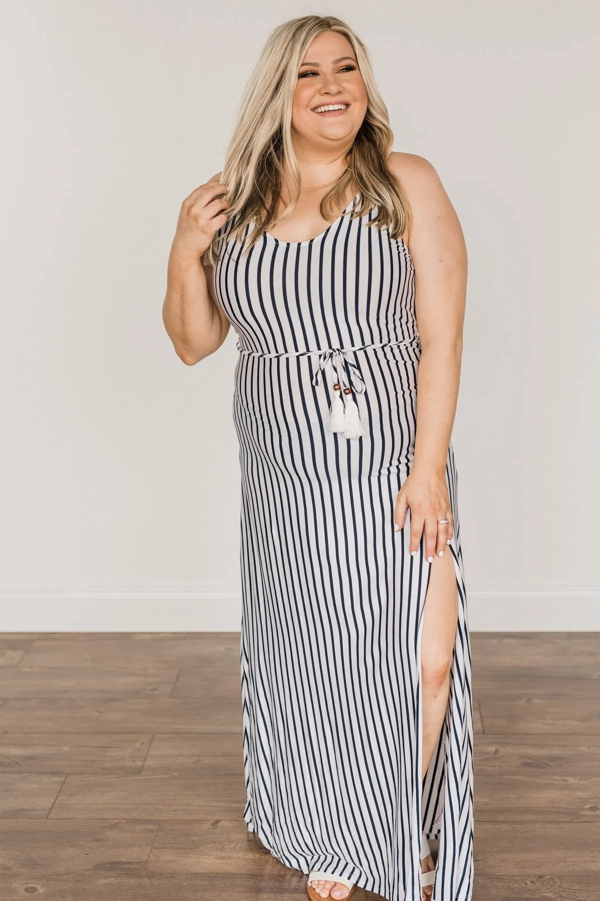 A Perfect Paradise Maxi Dress- Ivory & Navy