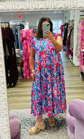 Abstract tiered midi dress