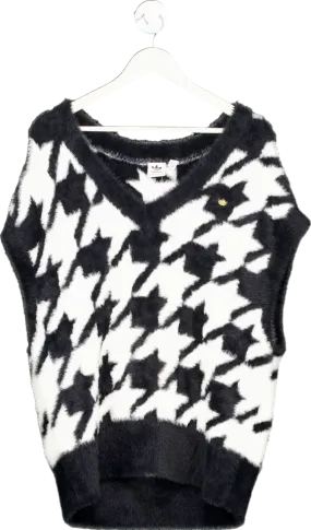 Adidas Black and White Houndstooth V-Neck Sweater Vest UK S