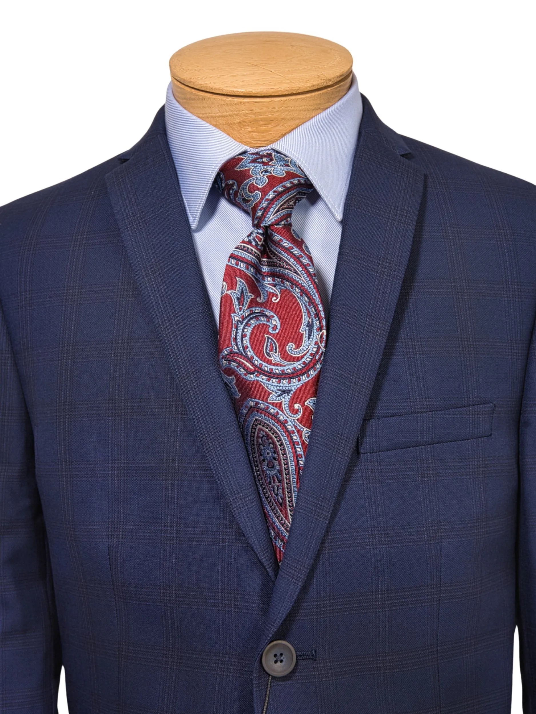 Andrew Marc 35354 Boy's Skinny Fit Suit - Windowpane - Blue
