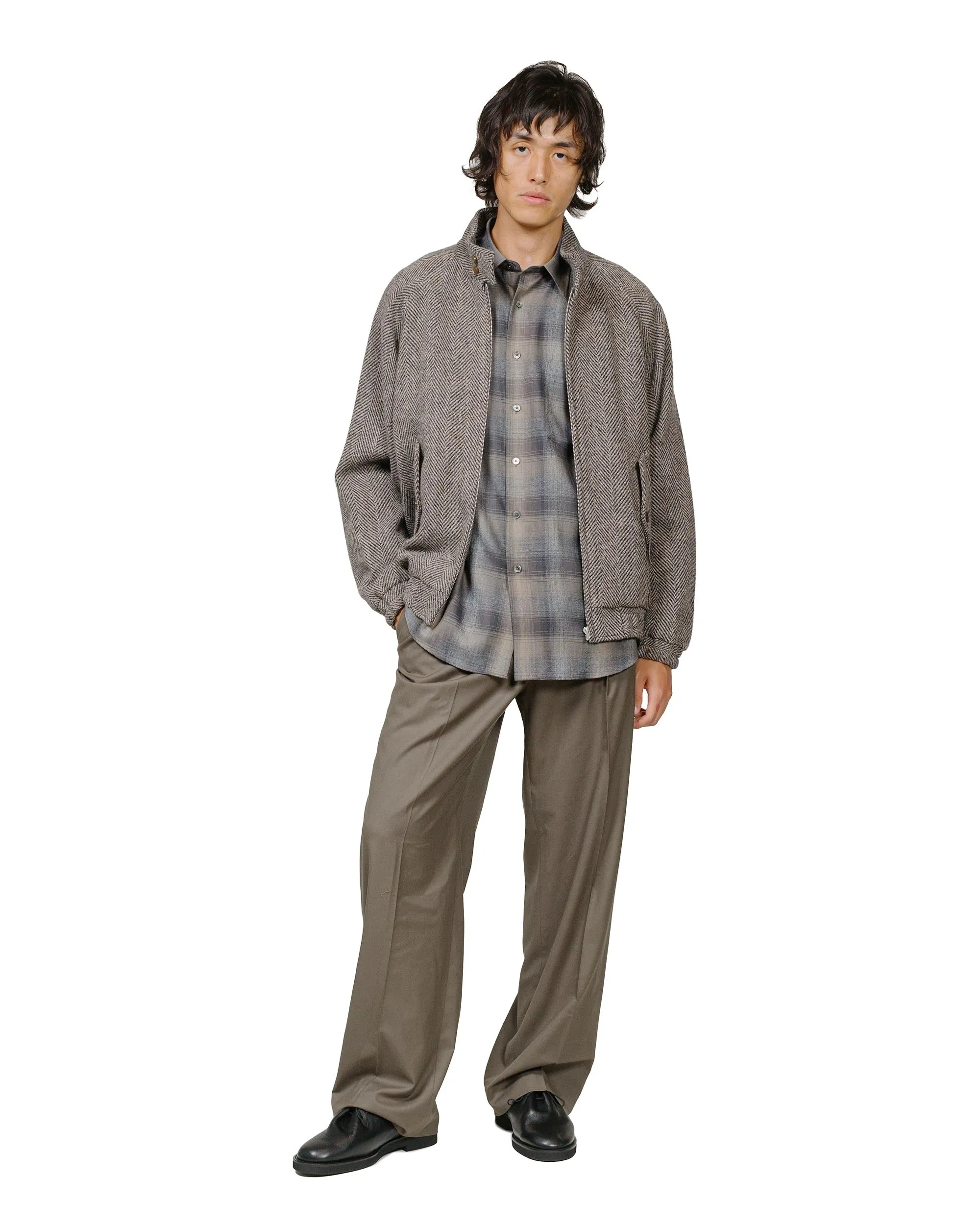 Auralee Super Light Wool Check Shirt Charcoal Grey Check