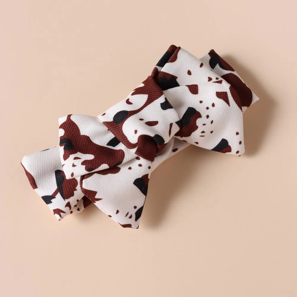 Baby and Toddler Girls 3pcs Set Summer Ruffle Sleeve Top and Cow Printed Leopard Skirt and Headband Wholesale Girls Clothing