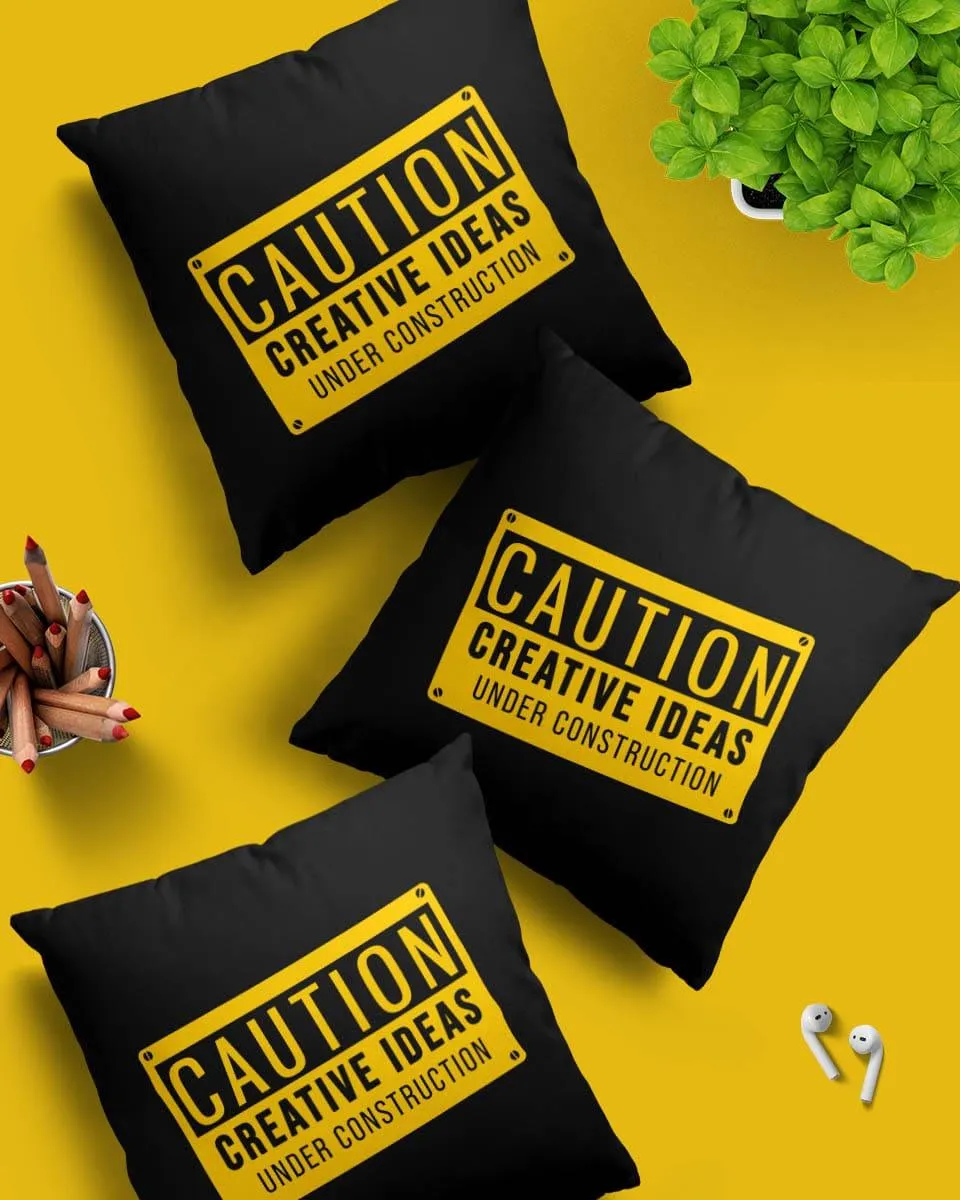 Black Colour Yellow Text Creative Design Pillow Cover