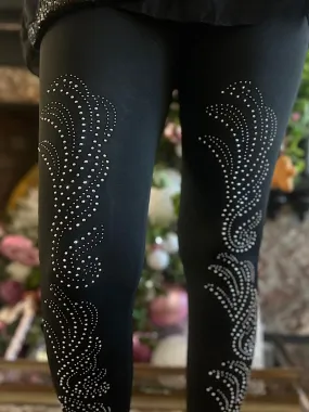 Black Fleece Lined Diamante Patterned Leggings