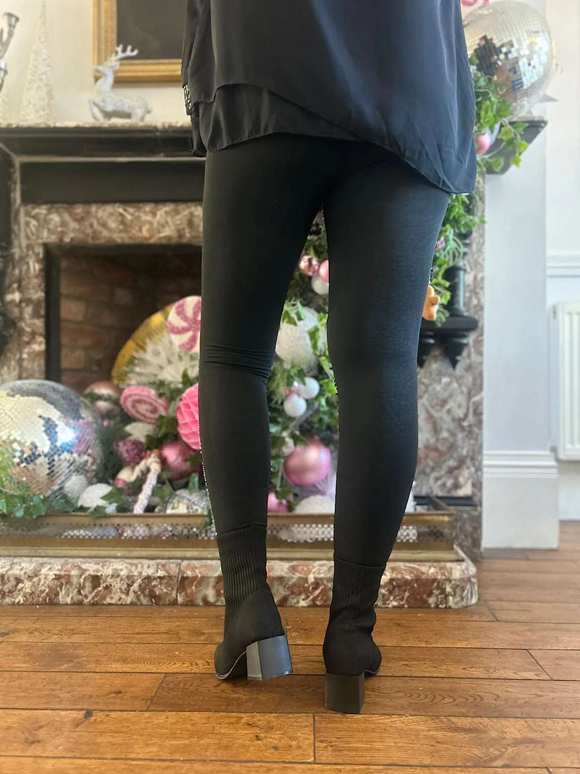 Black Fleece Lined Diamante Patterned Leggings