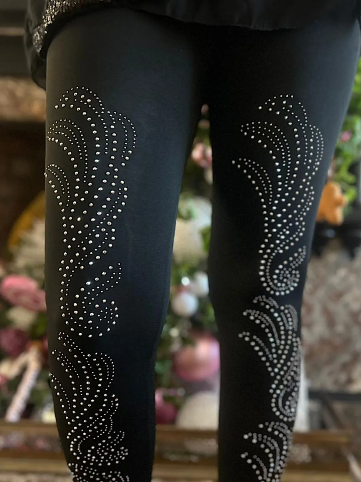 Black Fleece Lined Diamante Patterned Leggings