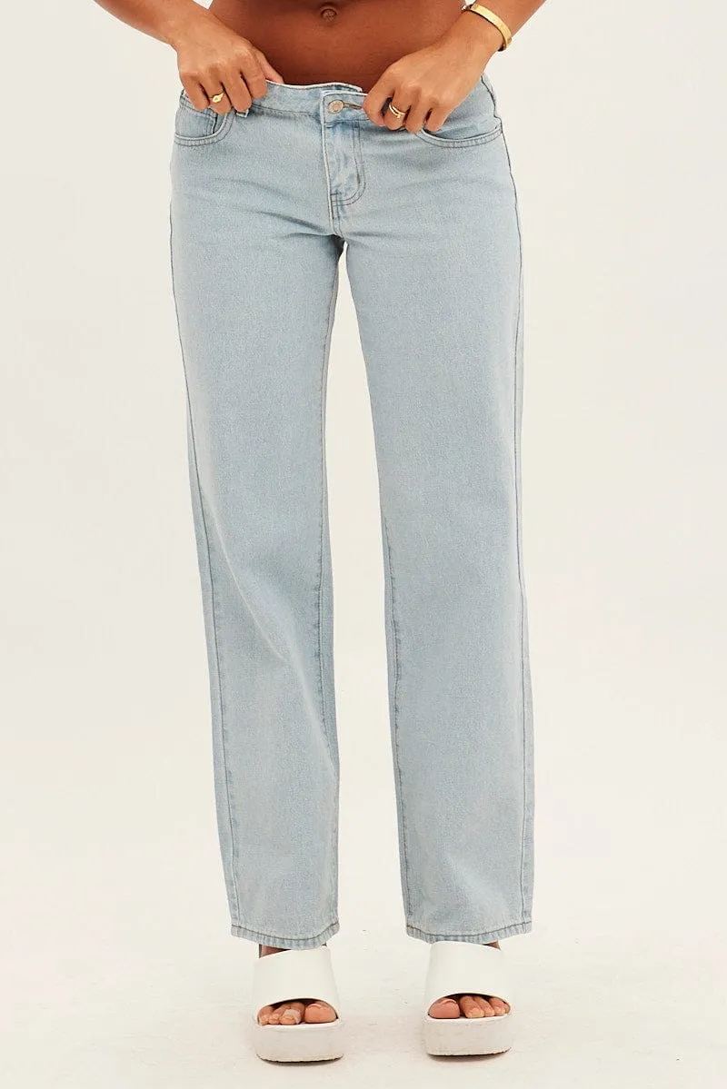 Blue Straight Denim Jeans Low Rise