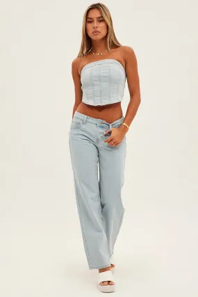 Blue Straight Denim Jeans Low Rise