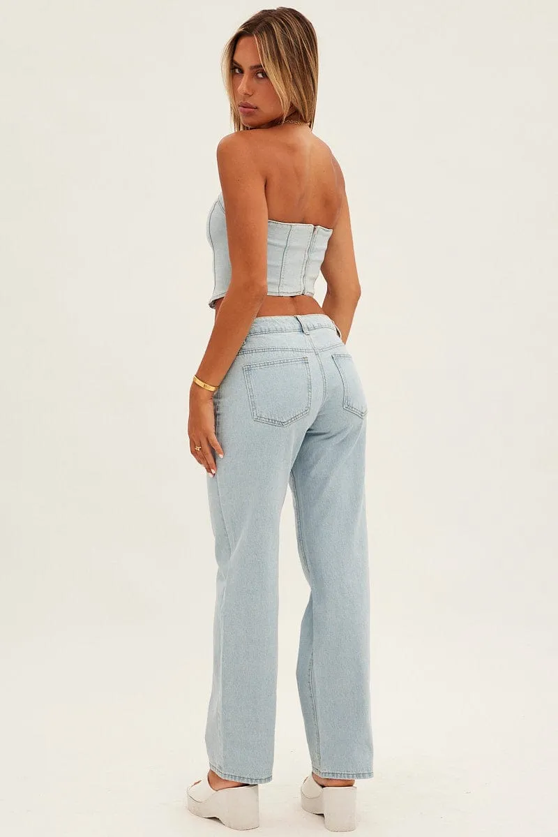 Blue Straight Denim Jeans Low Rise