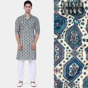 Bluish blue Thread Embroidered Kurta Set