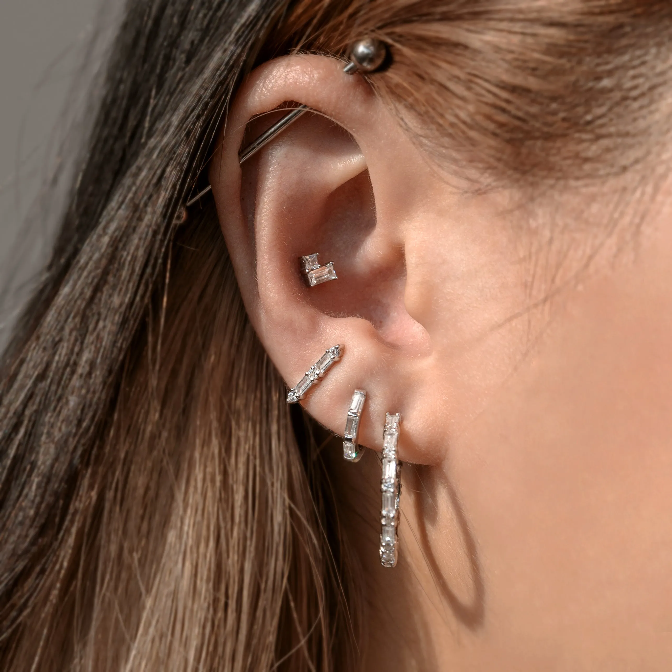 Cluster Baguette Hoop Earrings