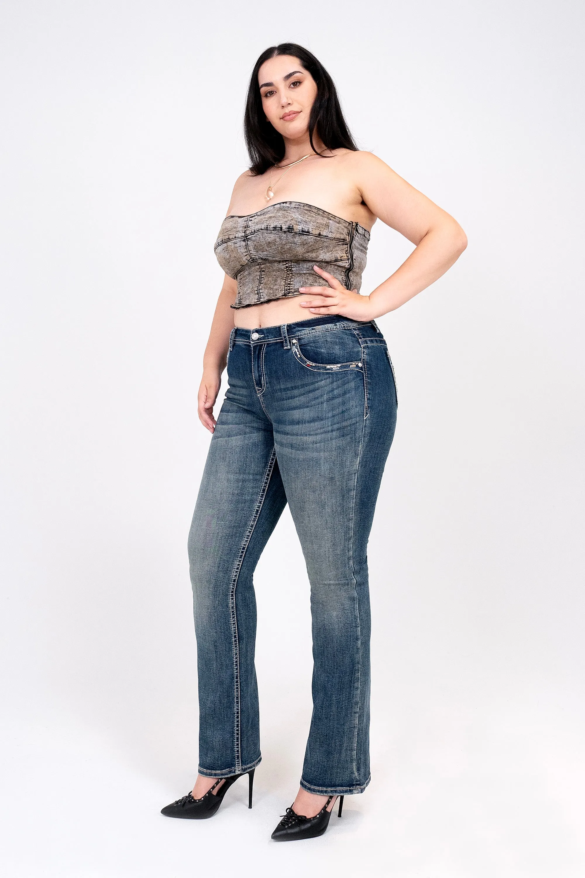 Cross Embellished Women's Plus Size Bootcut Jeans