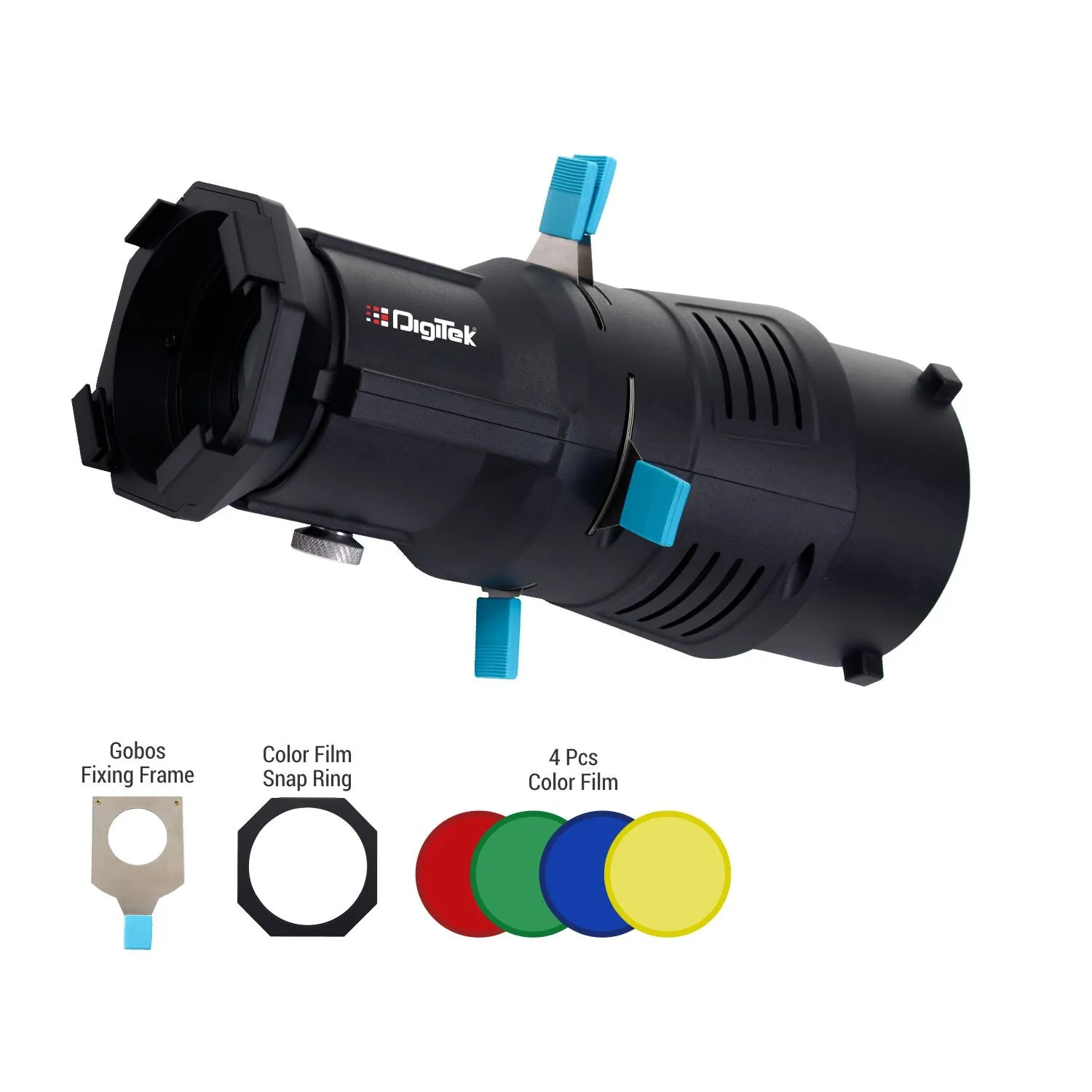 Digitek (DS 220) Bowens Mount Optical Snoot Kit with 20 Stainless Steel GOBOs & 4X Color Gels (Red/Yellow/Green/Blue), Multifunction Focus Ring, Premium Metal Construction