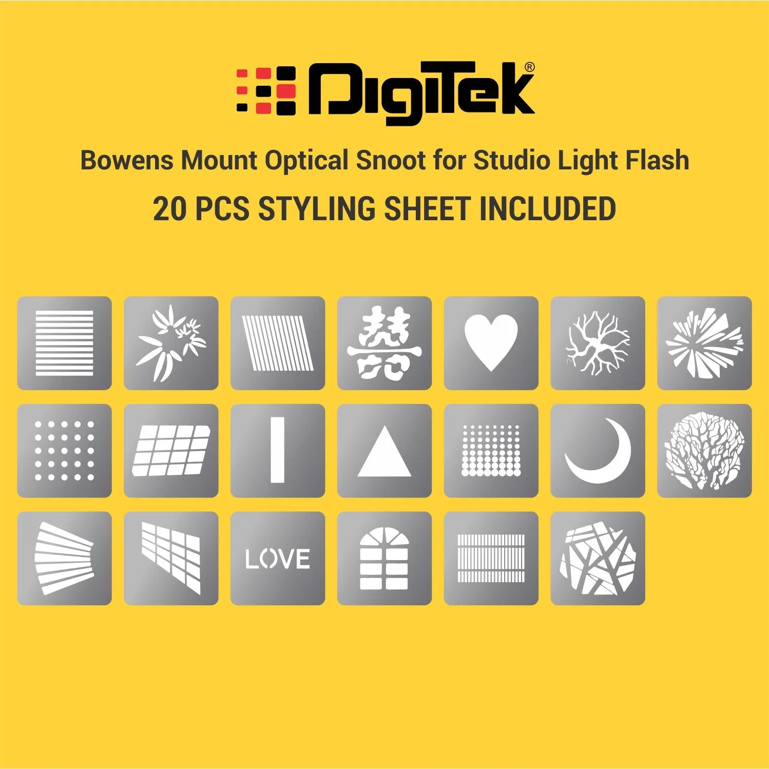 Digitek (DS 220) Bowens Mount Optical Snoot Kit with 20 Stainless Steel GOBOs & 4X Color Gels (Red/Yellow/Green/Blue), Multifunction Focus Ring, Premium Metal Construction