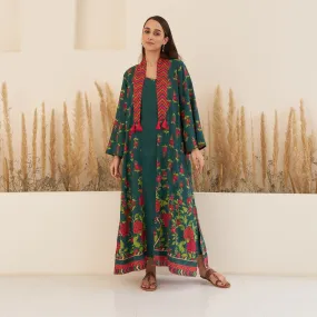 Emerald Green Spaghetti Drees with Long Floral Shrug