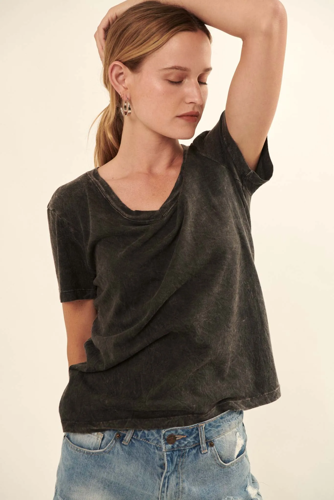 Forever Fave Vintage-Wash Cotton V-Neck Tee