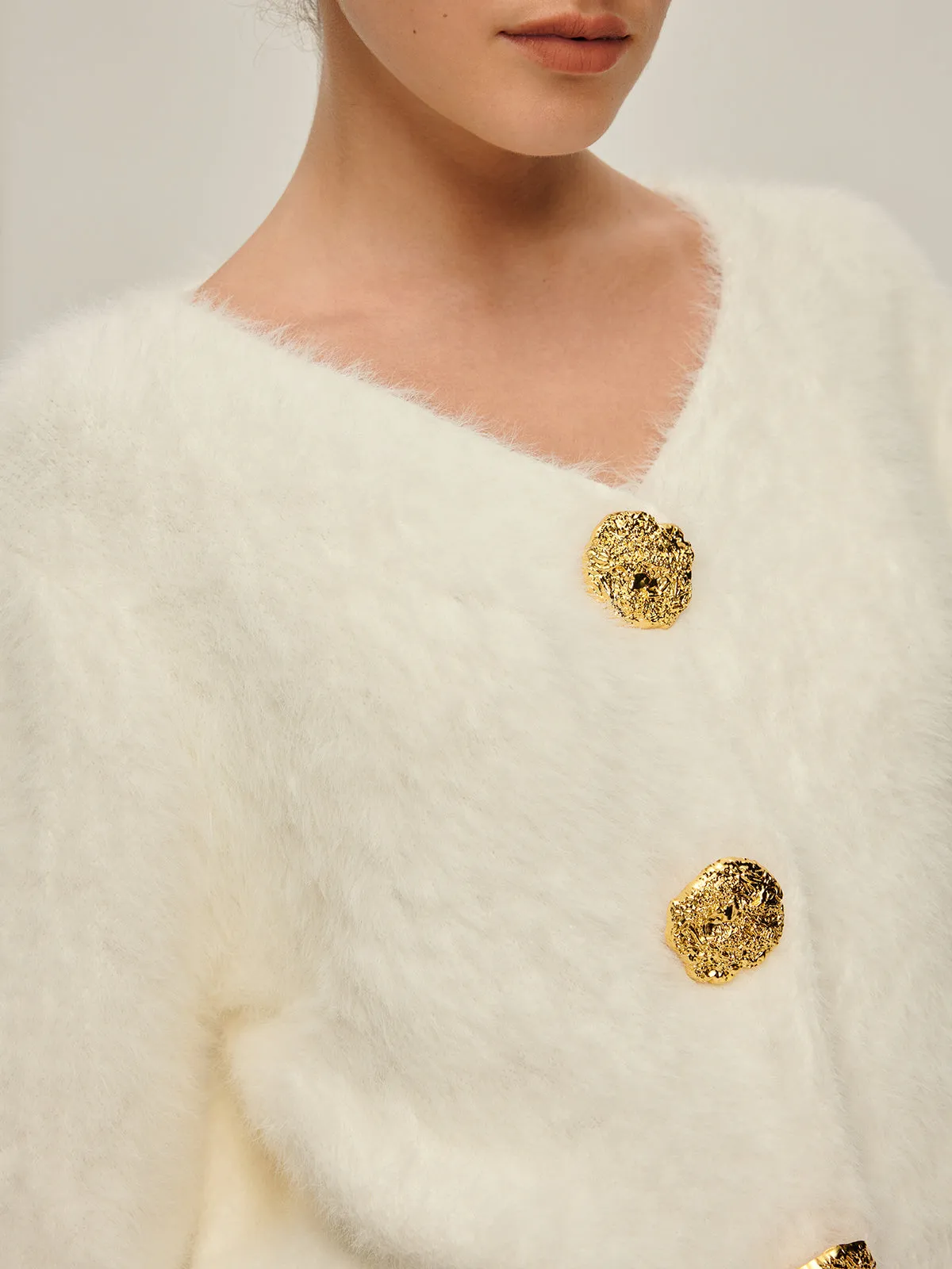 Fuzzy Golden Button Cardigan