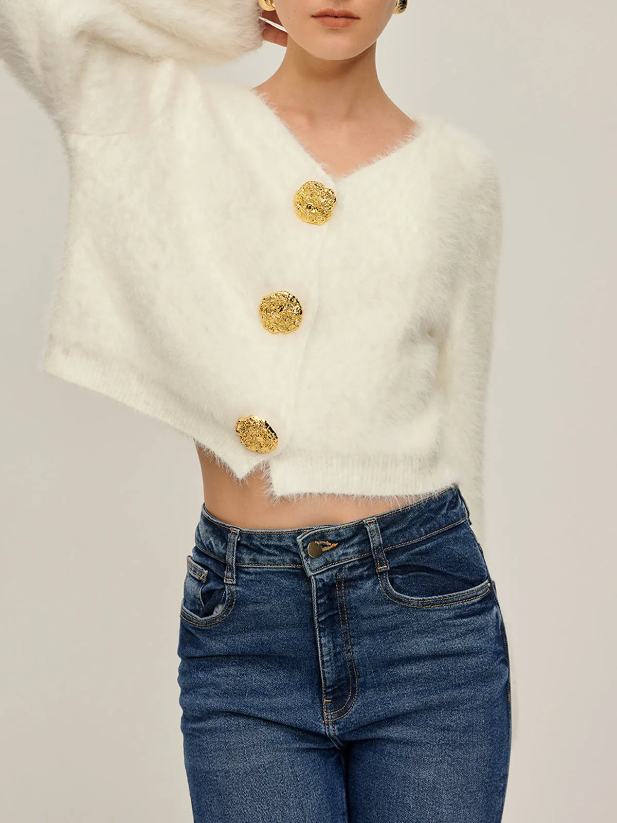 Fuzzy Golden Button Cardigan