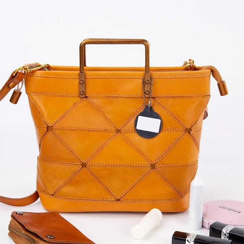 Geometric Purse / Cowhide Leather Shoulder Bags / Lattice Shoulder Bags/ Shoulder Handbags with Adjustable Strap Tan, Black, Coffee, Green