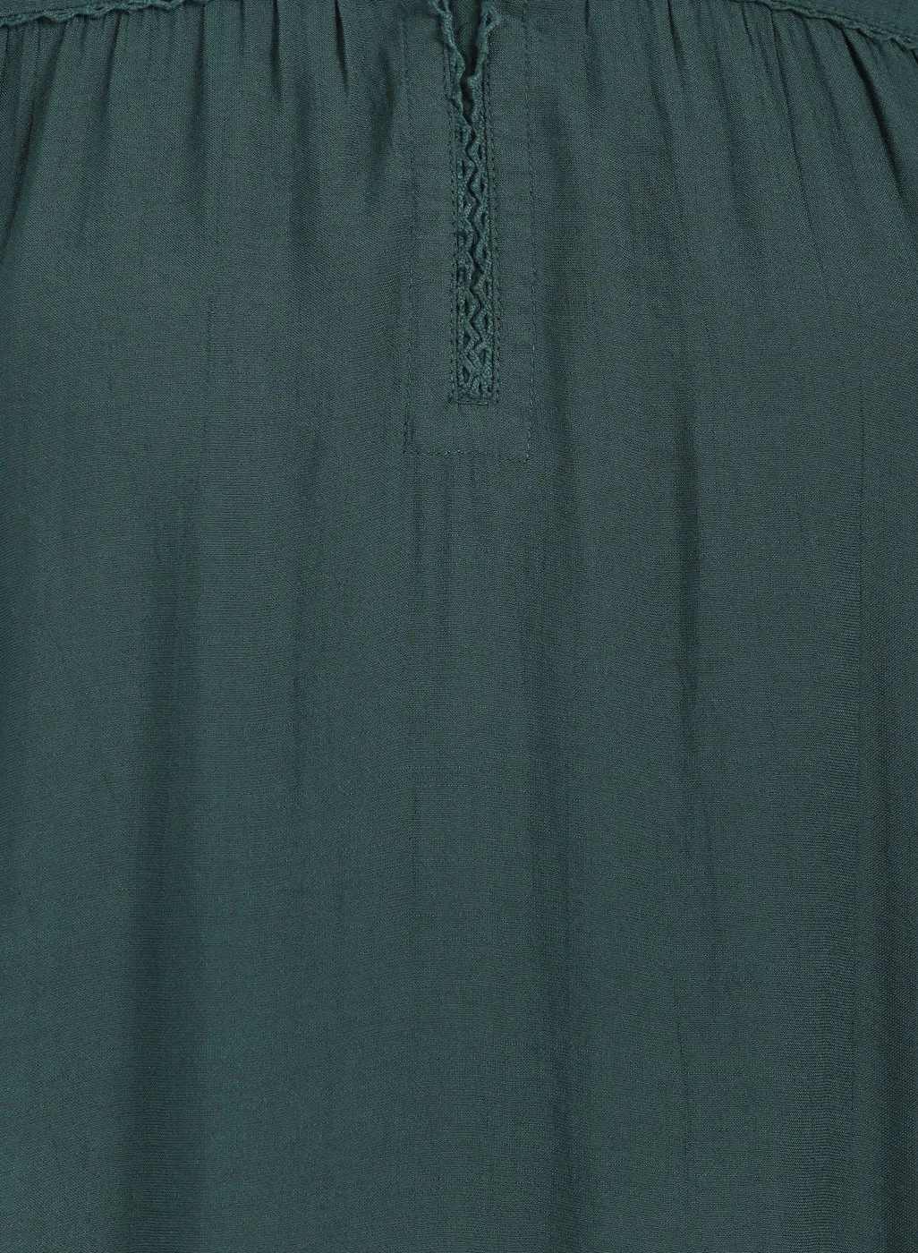Green A line Rayon Tunic with Embroidery and Smocking effect Puffed Sleeve