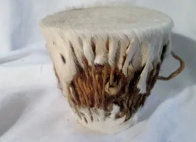 Handmade 4" Wood Rattle Fur Skin DRUM PERCUSSION MUSIC Africa WHITE Primitive Rustic