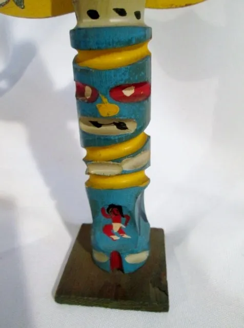 Handmade Carved Wood ALASKA ECHO POINT TOTEMS Statue Totem Pole Art BLUE Vintage