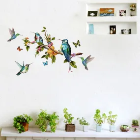 Hummingbirds and Butterflies Colorful Wall Mural Removable PVC Wall Decal For Living Room Kitchen Playroom Creative DIY Wall Decoration