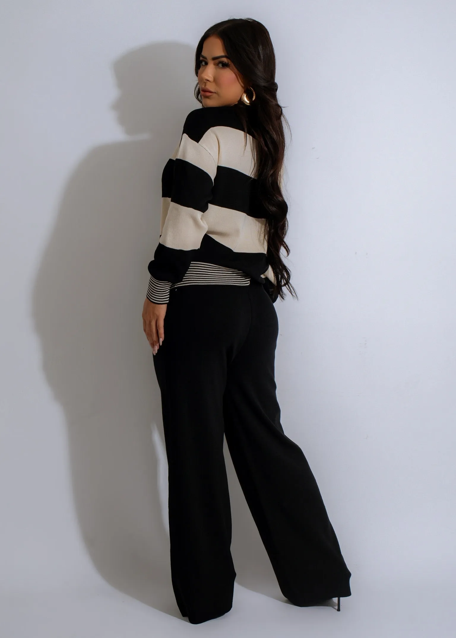 In Motion Stripes Knit Pant Set Black