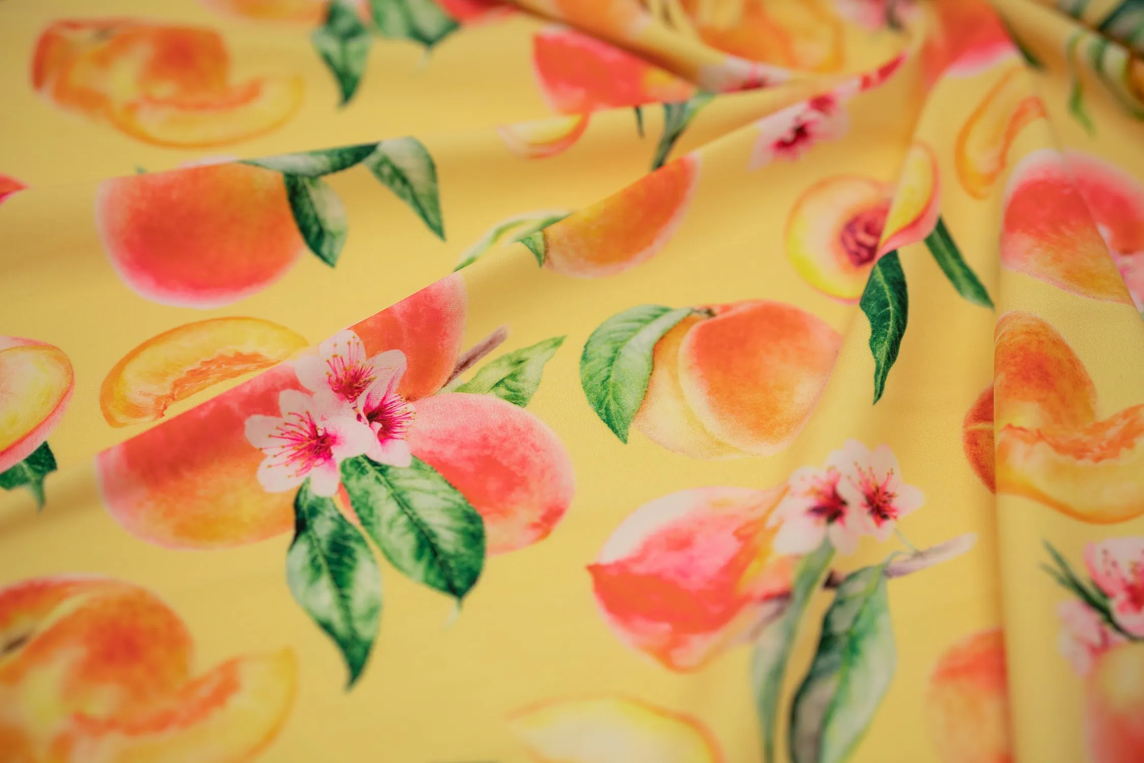 It's All Peachy Printed Spandex Fabric | Blue Moon Fabrics