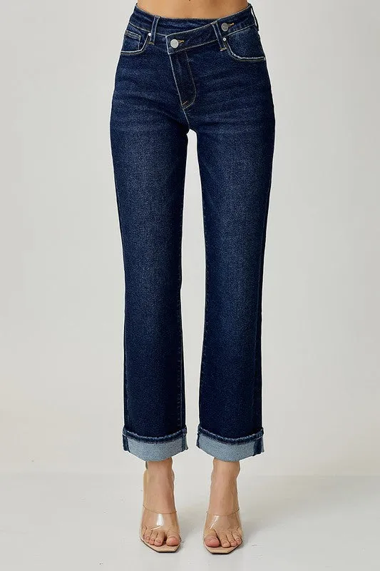 Josie - Risen High Rise Straight Leg with Cross Over Waistband