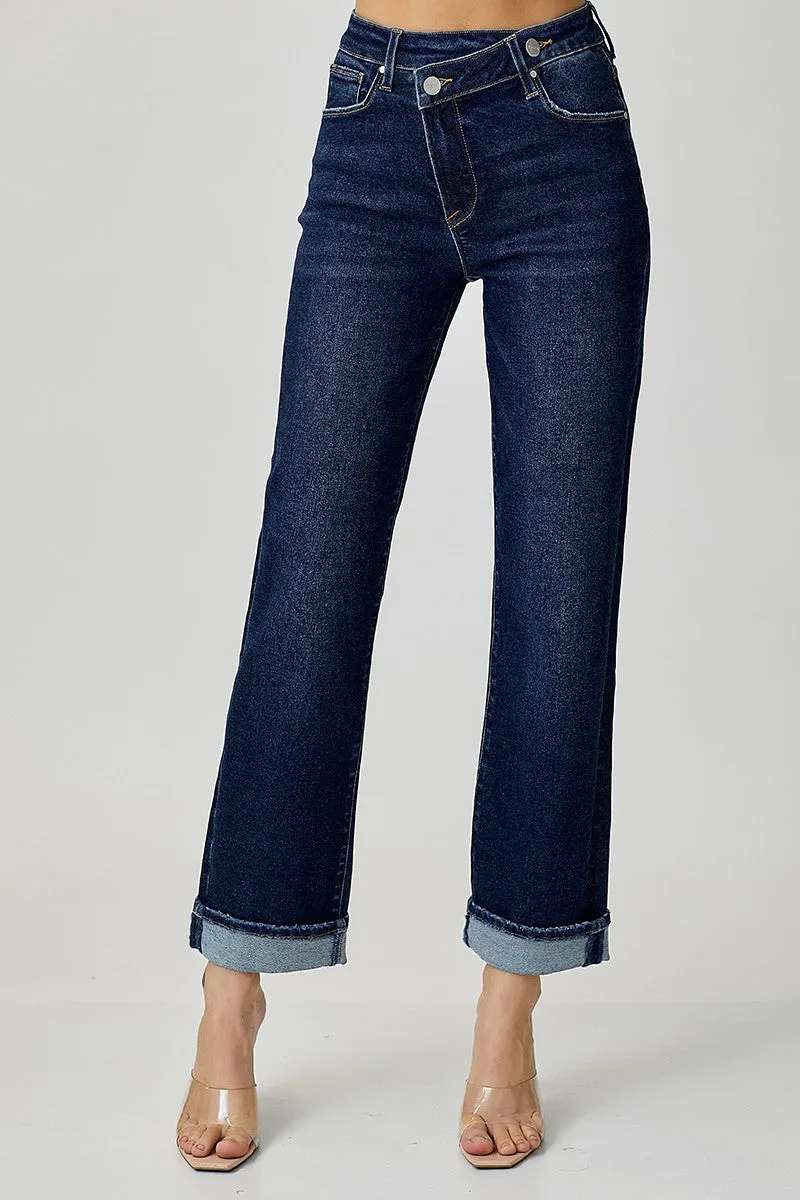 Josie - Risen High Rise Straight Leg with Cross Over Waistband