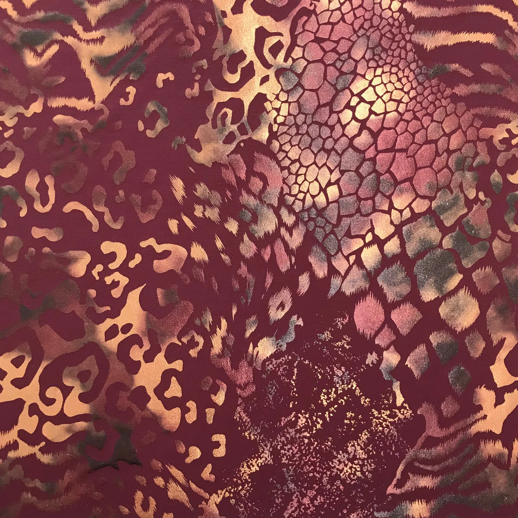 Jungle Patch Foil Printed Superflex Heavy Compression Spandex | Blue Moon Fabrics