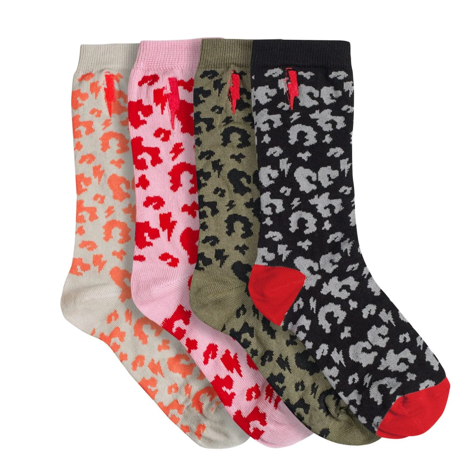 Kids Supercharged Socks Black With Grey Leopard and Lightning Bolt