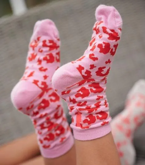 Kids Supercharged Socks Pink with Red Leopard and Lightning Bolt