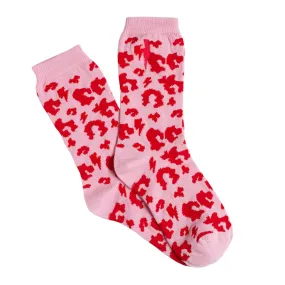 Kids Supercharged Socks Pink with Red Leopard and Lightning Bolt
